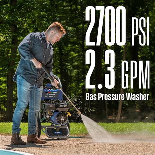 Westinghouse WPX2700 Gas Pressure Washer, 2700 PSI and 2.3 Max GPM, Onboard Soap Tank, Spray Gun and Wand, 4 Nozzle Set, CARB Compliant, for Cars/Fences/Driveways/Homes/Patios/Furniture Blue