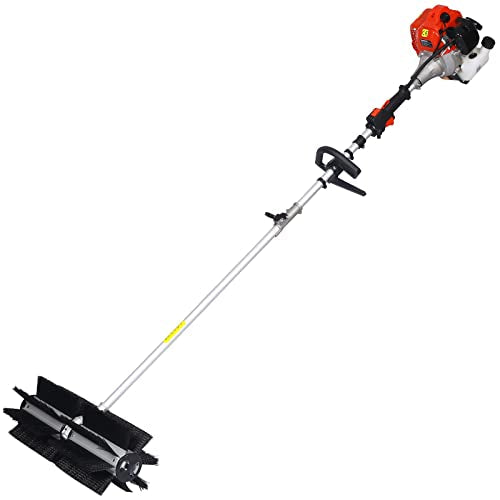 Gas Powered Snow Sweeper Brush Broom, Cordless Hand Held Walk Behind Power Shovel Snow Cleaner for Driveway Lawn Garden, 52CC 2-Stroke, 2.4HP, 24x9 EPA