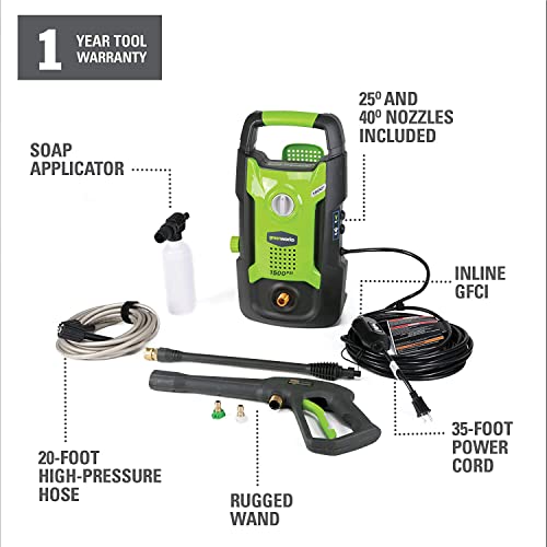 Greenworks GPW1501 13 Amp 1500 PSI 1.2 GPM Electric Pressure Washer