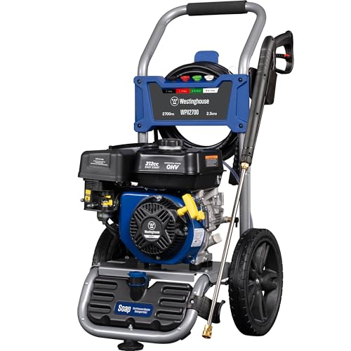 Westinghouse WPX2700 Gas Pressure Washer, 2700 PSI and 2.3 Max GPM, Onboard Soap Tank, Spray Gun and Wand, 4 Nozzle Set, CARB Compliant, for Cars/Fences/Driveways/Homes/Patios/Furniture Blue