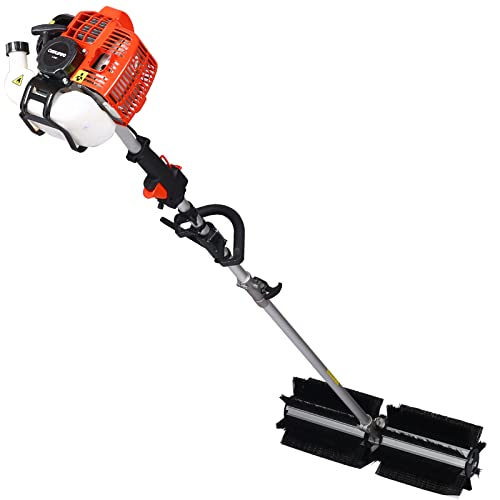 Gas Powered Snow Sweeper Brush Broom, Cordless Hand Held Walk Behind Power Shovel Snow Cleaner for Driveway Lawn Garden, 52CC 2-Stroke, 2.4HP, 24x9 EPA
