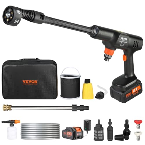 VEVOR Cordless Pressure Washer, 652-PSI 1.0 GPM Portable Power Cleaner, Handheld High-Pressure Car Washer Gun with 4.0Ah Battery, Charger, 6-in-1 Nozzle, for Home/Floor Cleaning & Watering