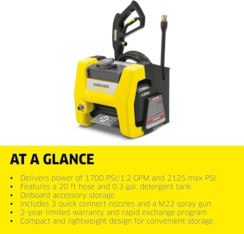 Karcher K1700 Cube Electric Power Pressure Washer 1700 PSI TruPressure, 1.2 GPM, Three Year Warranty