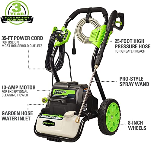 Greenworks 2000 PSI 1.2 GPM Electric Pressure Washer, GPW2000-1