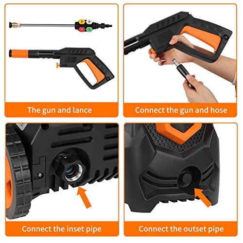 2500PSI Electric Pressure Washer, 1.8GPM 1650W High Power Washer Machine with 4 Quick Connect Spray Nozzles and Detergent Tank for Cleaning, Cars, Decks, Driveways, Patios