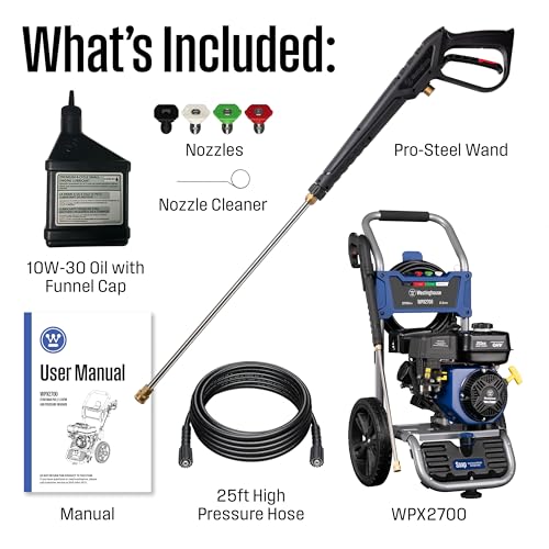 Westinghouse WPX2700 Gas Pressure Washer, 2700 PSI and 2.3 Max GPM, Onboard Soap Tank, Spray Gun and Wand, 4 Nozzle Set, CARB Compliant, for Cars/Fences/Driveways/Homes/Patios/Furniture Blue