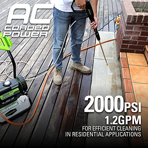 Greenworks 2000 PSI 1.2 GPM Electric Pressure Washer, GPW2000-1