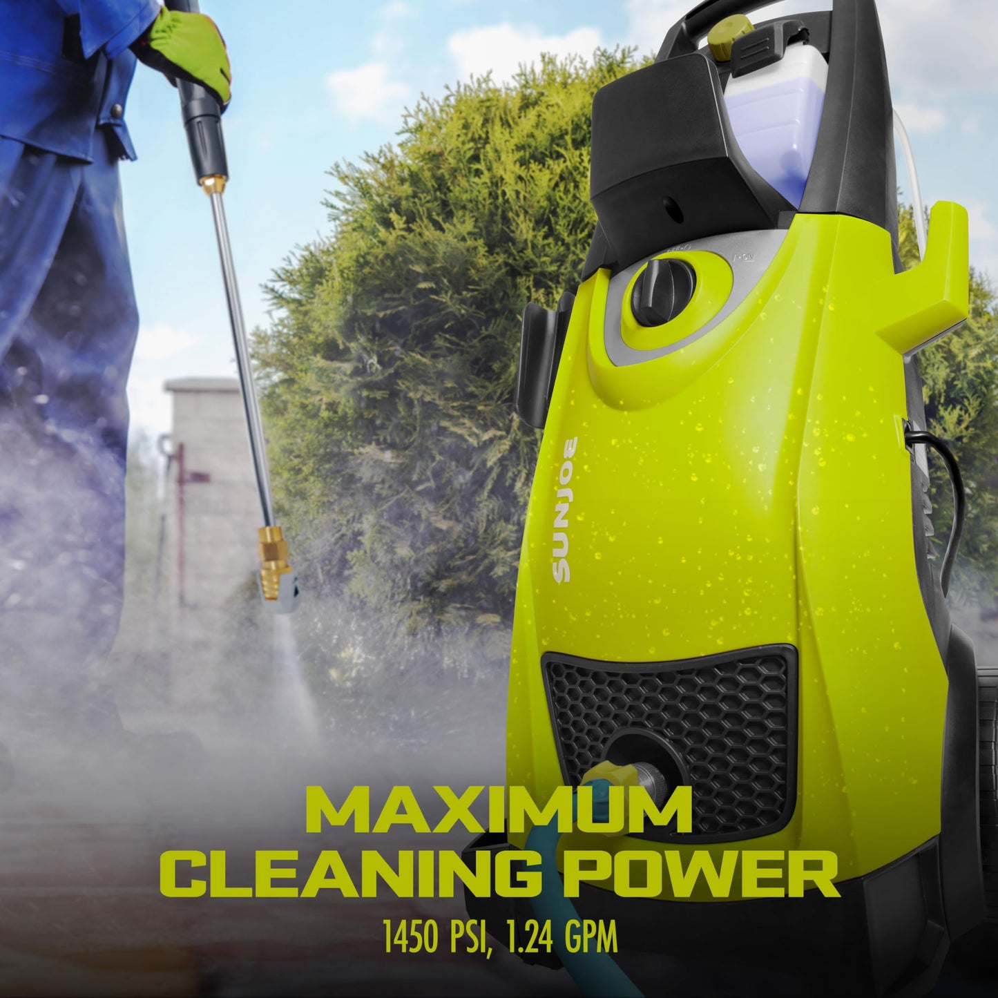 Sun Joe SPX3000 14.5-Amp Electric High Pressure Washer, Cleans Cars/Fences/Patios, Green